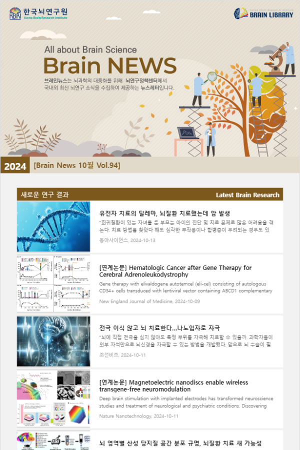 [Brain News 10월 Vol.94] 유전자 치료의 딜레마, 뇌질환 치료했는데 암 발생