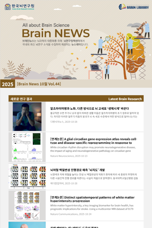 [Brain News 10월 Vol.44] 알츠하이머병과 노화, 다른 방식으로 뇌 교세포 ‘생체시계’ 바꾼다