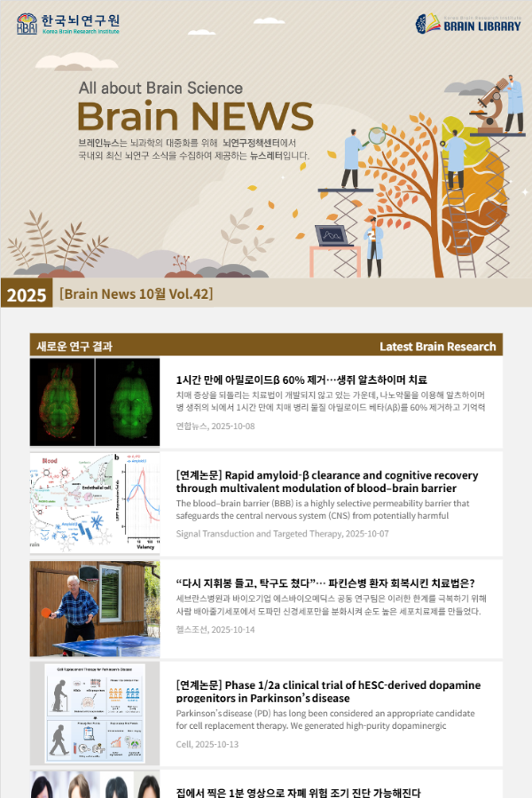 [Brain News 10월 Vol.42] 1시간 만에 아밀로이드β 60% 제거…생쥐 알츠하이머 치료