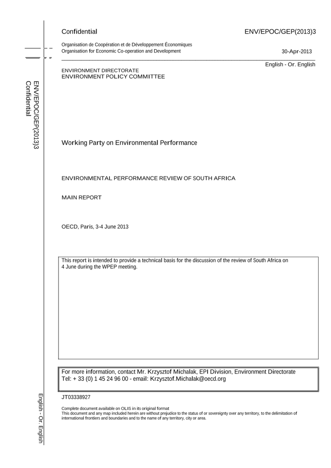 Environmental Performance Review of South Africa, 2013