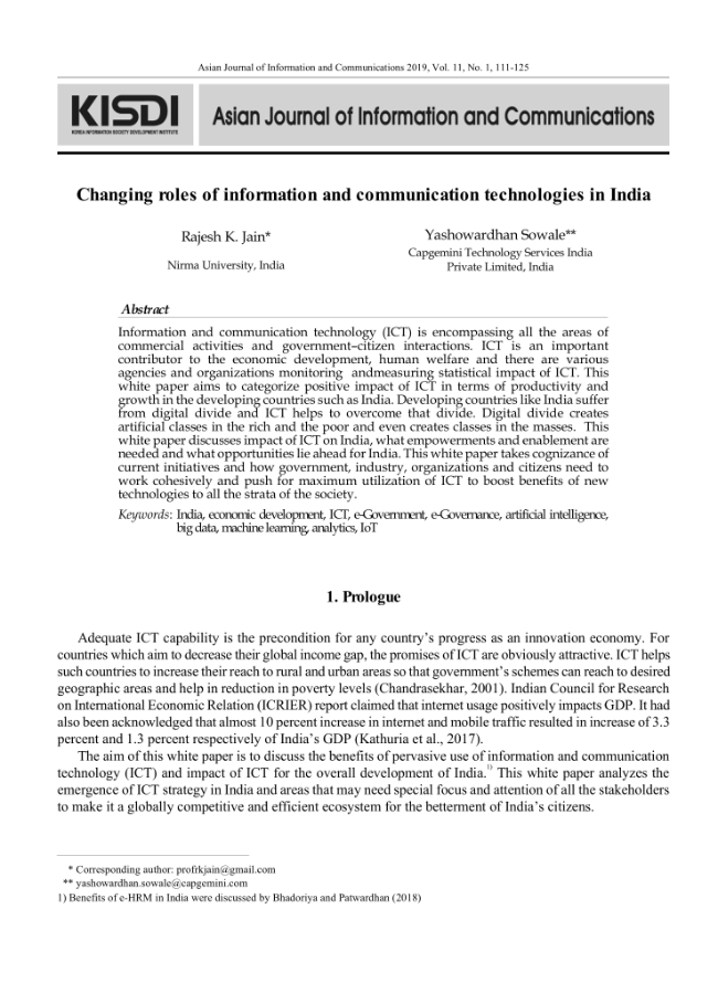 Changing roles of information and communication technologies in India