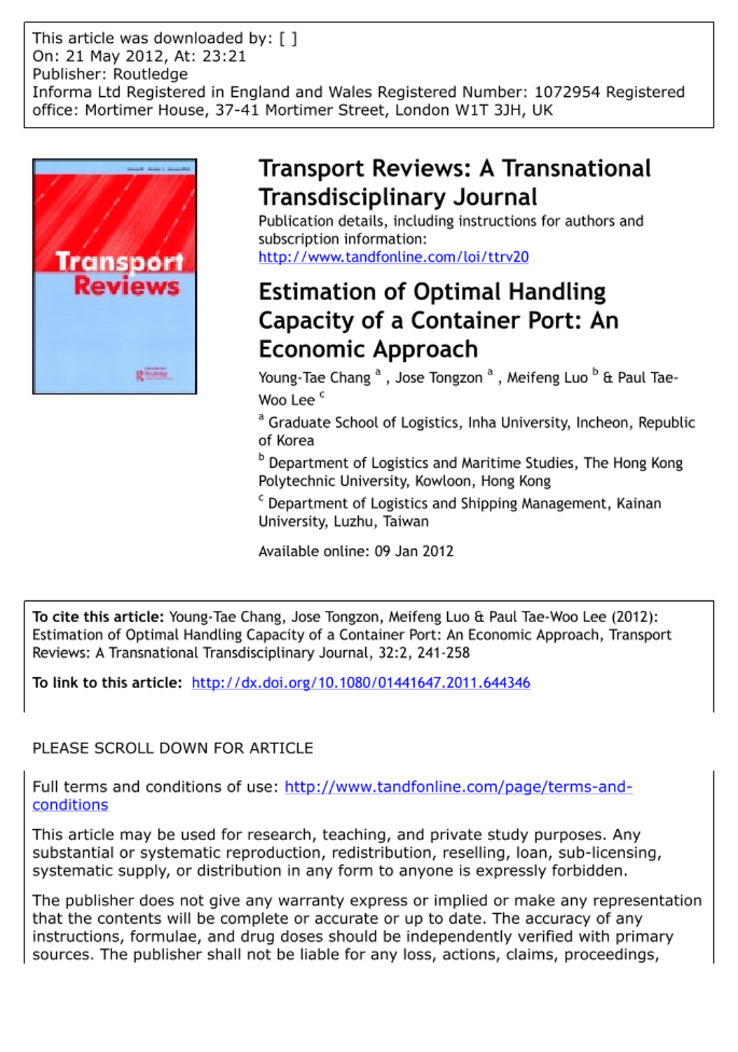 Estimation of Optimal Handling Capacity of a Container Port: An ...