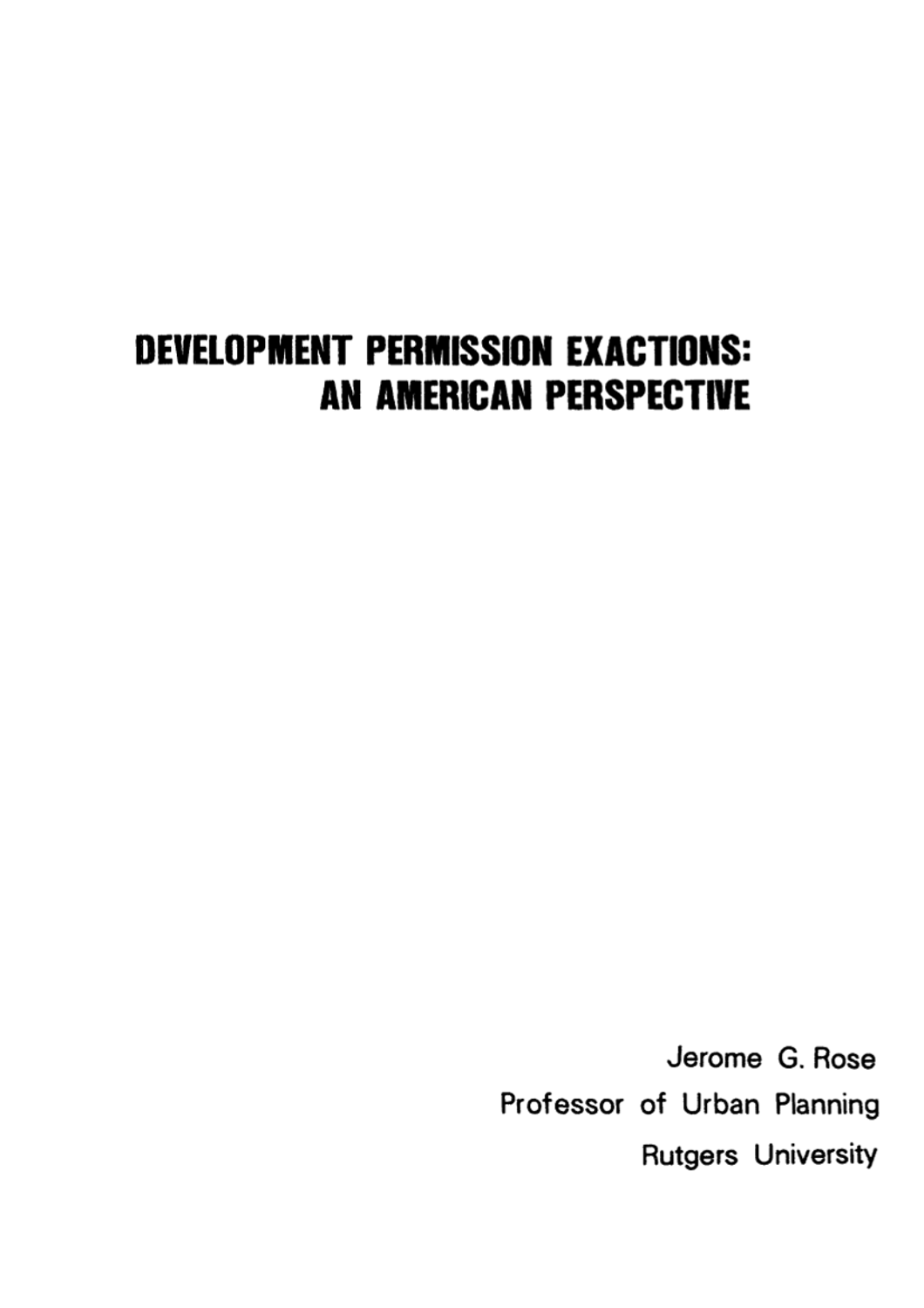 Development permission exactions : An American perspective