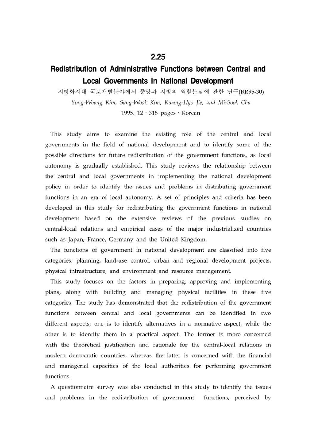 Redistribution of Administrative Functions between Central and Local ...